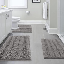 3 Piece Bathroom Rugs Sets Thick Striped Bath Rugs Set for Bathroom Non Slip Sof