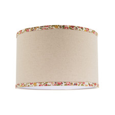 Natural Oatmeal Linen Circular Lamp Shade with Colourful Floral Trims by Happ...