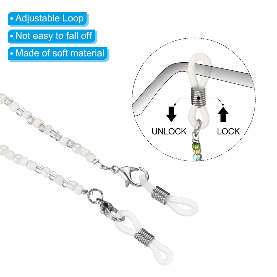 Eyeglass Strap 4pcs Glasses Chains Beaded Eyewear Retainer White Mixed Color - Image 4 of 4