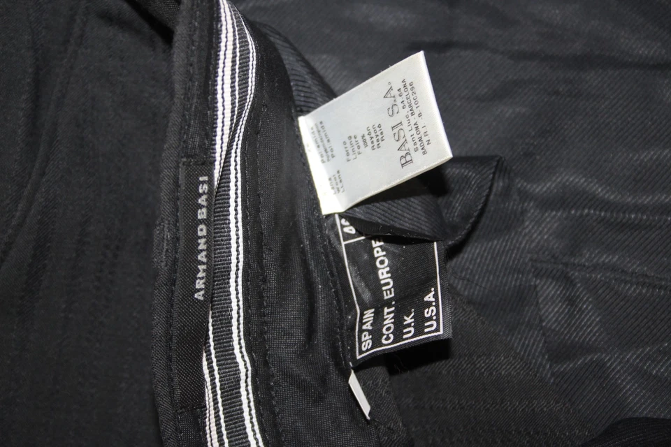 ARMAND BASI Men's 42R Black Wool Suit 36 X 30.5 Spain Stripe Surgeon Cuffs - Image 4 of 4