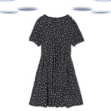 Ex Fat Face Women's Dress - Quarter Sleeve Ruched Polka Spotted Jersey Navy