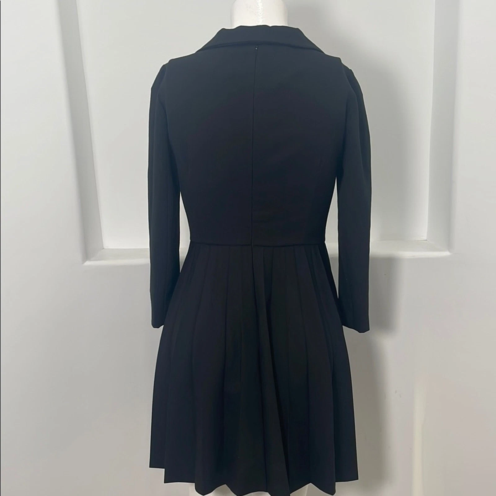 ROSSO Valentino Mini Abito Nero Misto Lana Doppiopetto Pieghettato Taglia IT 48