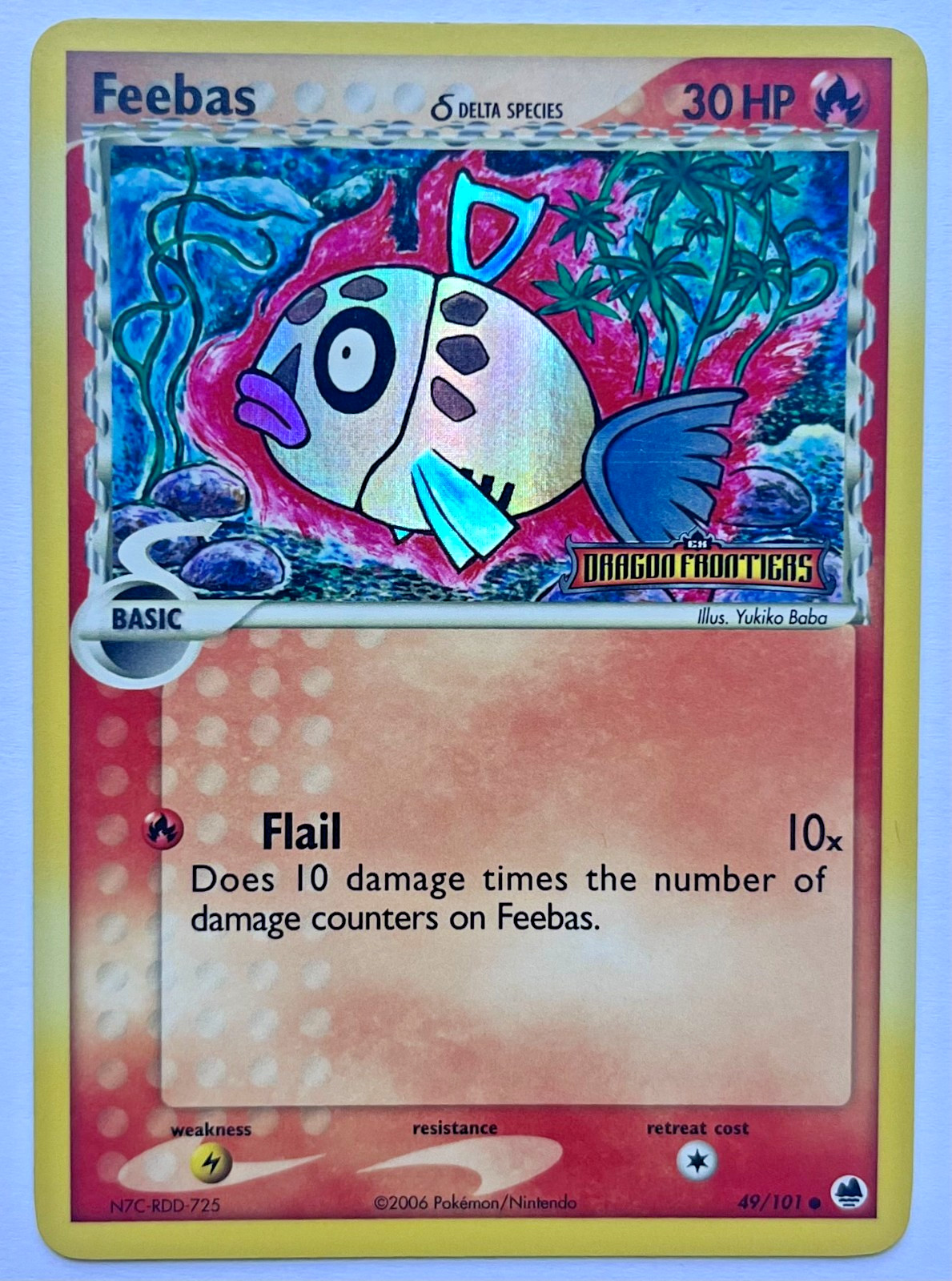 Pokemon Card - Feebas Dragon Frontiers 49/101 Reverse Holo Stamped NM