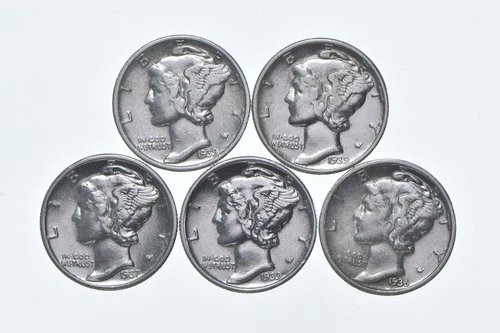 High Grade Lot 1939 1939 1937 1939 1936 Mercury Dime Collection *575