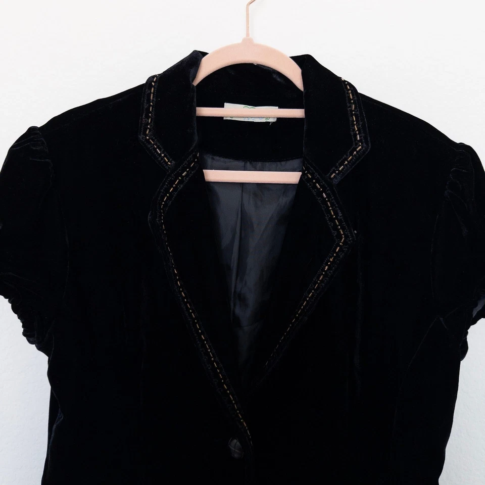 Blazer De Colección Y2K Algodón Caramelo Para Mujer Talla M/L Negro Terciopelo Cuentas Capricho Años 90 Foto 4 de 4