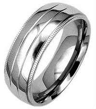 PLAIN TITANIUM High Polished RING BAND with Accents & Etched Edges, size 9