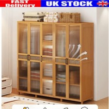 2/3 Doors Wardrobe Bamboo Bedroom Storage Cupboard Hanging Rail Clothes Rack UK