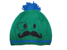 Gymboree Boy Beanie Hat Mr. Magician Moustache Green/Blue Size 12-24M NWT