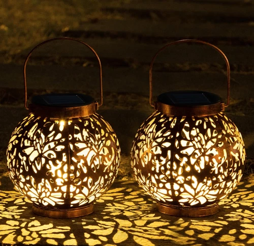 2 luces solares LED para colgar jardín al aire libre luz colgante de linterna