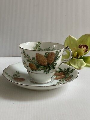 VINTAGE Pine Cones Set 6 Tea Cups Saucers Genuine Yada Bone VINTAGE Pine Cones Set 6 Tea Cups Saucers Genuine Yada Bone