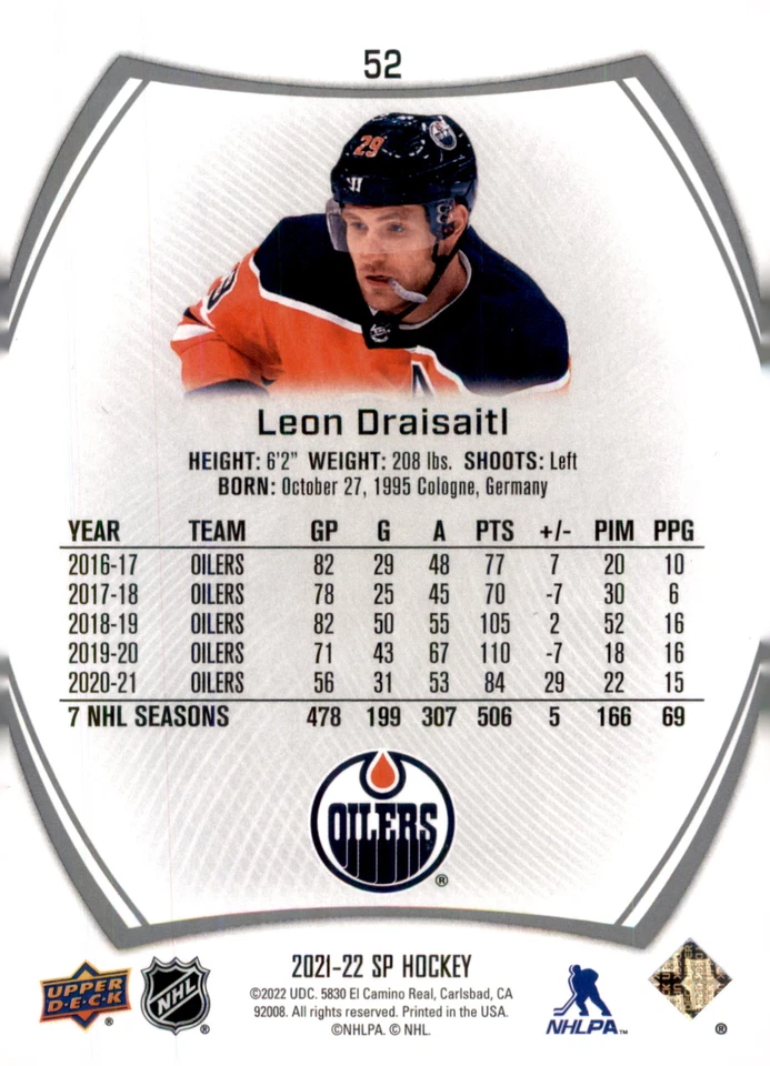 2021-22 SP Hockey #52 Leon Draisaitl - Image 2 of 2