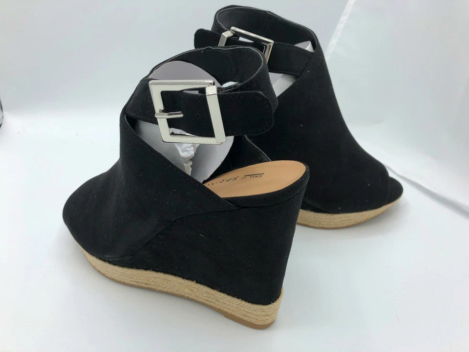Call It Spring Ioppolo Faux Suede Wedge Espadrille Sandal (1991) Black Size 9M - Image 4 of 4