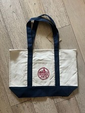 TRADER JOE'S LOGO Heavy Duty  Reusable Canvas Tote Shopping Bag Blue Embroided