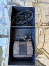 Michael Kors Women AirPod Earbud Case with Lanyard MK Gift Box in Brown/Black