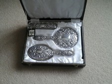 Antique silver dressing table set, (Broadway Silver ware of Distinction.) Boxed.
