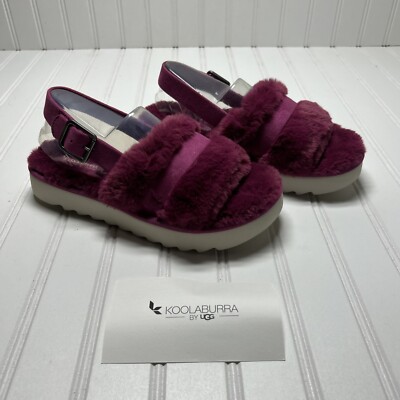 Koolaburra by UGG Furr-ah Flat Sandal Slide Berry Red Women's Size 7*