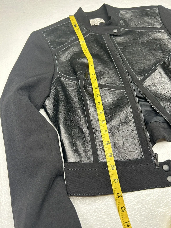 VTG Alberto Makali Black Leather Cut Out Details Bomber Jacket Sz 12 - Изображение 4 из 4