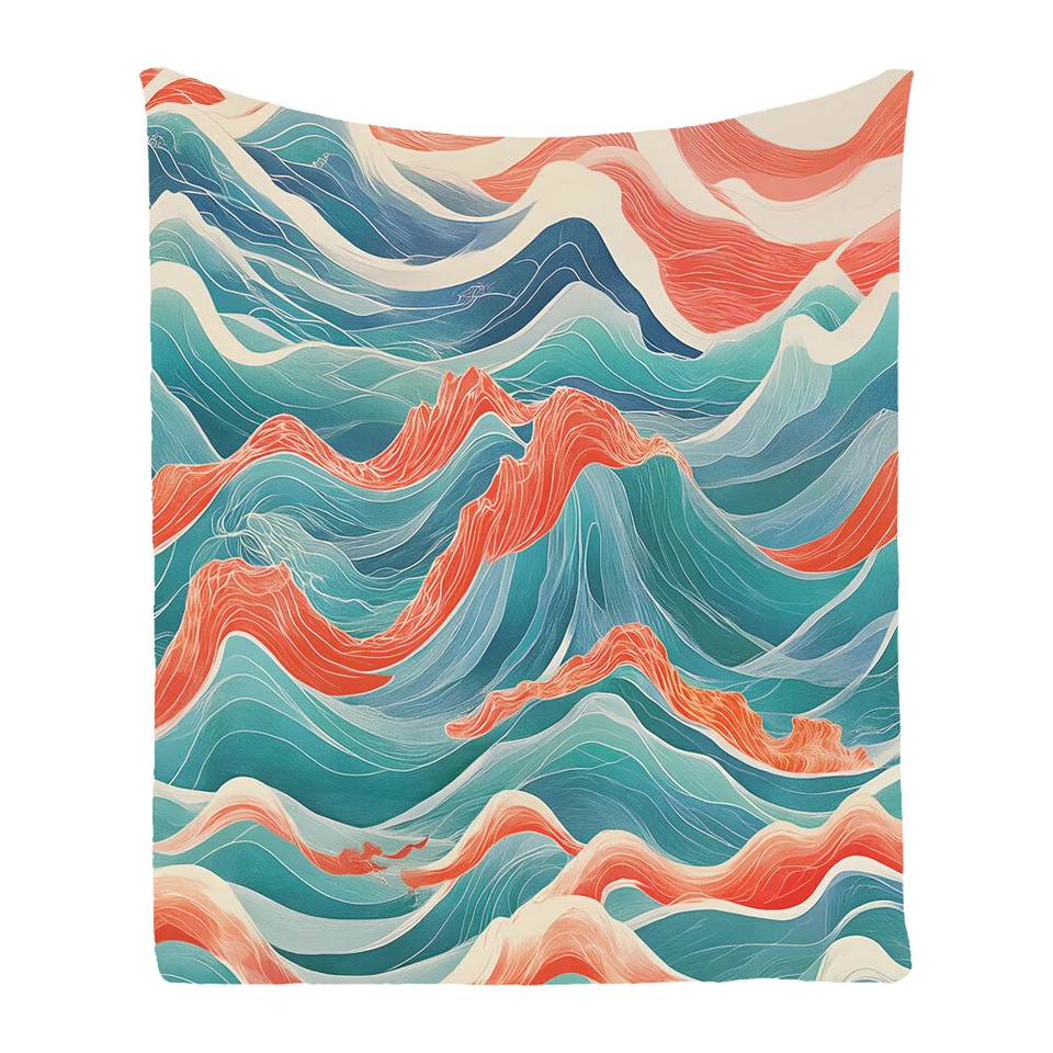 Abstract Sea Waves Flannel Bedspread Sofa Throw Blanket Holiday Birthday Gift - Image 4 of 4