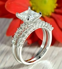 2Ct Princess Cut Lab Created Diamond 14K White Gold Finish Engagement RIng Set
