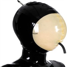 Latex Gummi Haube/Maske mit Aufblasung versiegelt Atembeutel Ersticken erleben-