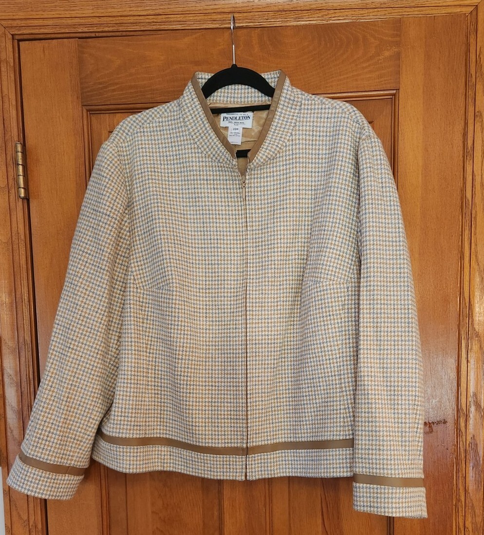 Pendleton Houndstooth Plaid Jacket grey beige 20 W - image 1