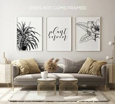 Flowers Wall Art, Set of 3 Prints, Minimalist Art, Home Wall Decor, Triptych