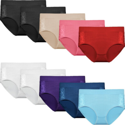 10er Set Spitzenslips Baumwolle Unterwäsche Hochtailliert Unterhose Panty