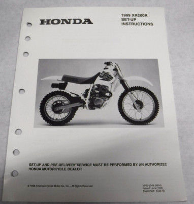 OEM 1999 99 HONDA XR200R XR200 XR 200 SET UP INSTRUCTIONS MANUAL