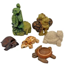 6 Piece Vtg TURTLE LOT Mr. Sandman Ironwood Anamorphic Hugging Resin Stone Wood
