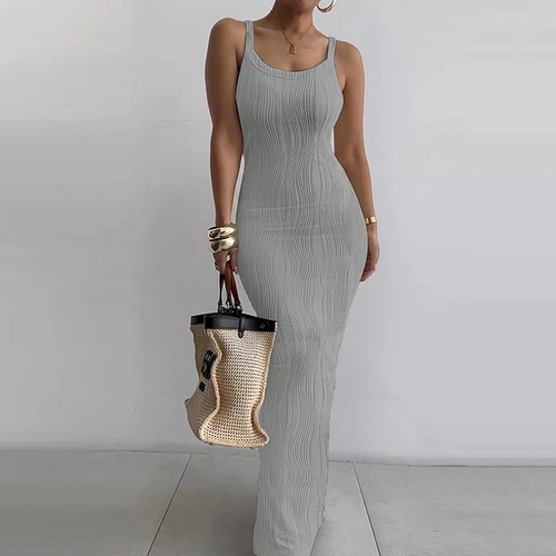 Damen Sommer Langes Kleid Freizeit Slip Sexy Schmal Ärmellos Bodycon Maxikleider - Bild 17 von 42