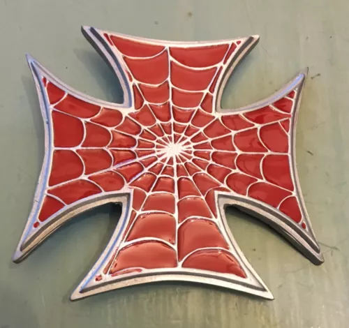 LARGE RED MALTESE SPIDER CROSS BELT BUCKLE NEW