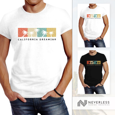 Herren T-Shirt California Dreaming Summer Party Palmen Palms Retro Slim Fit