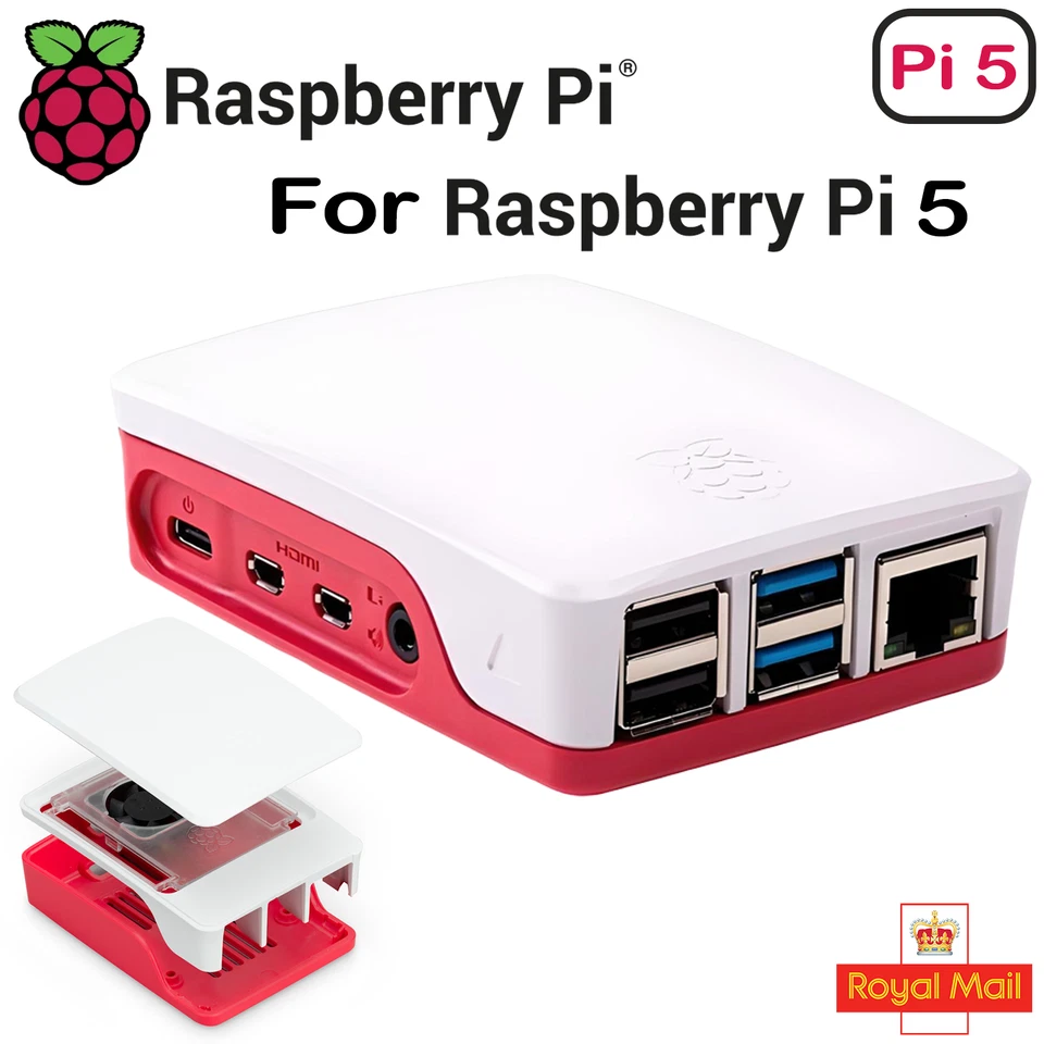 Official Raspberry Pi 5 Case Red White with Cooling Fan GPIO Access Brand New - Image 2 of 4