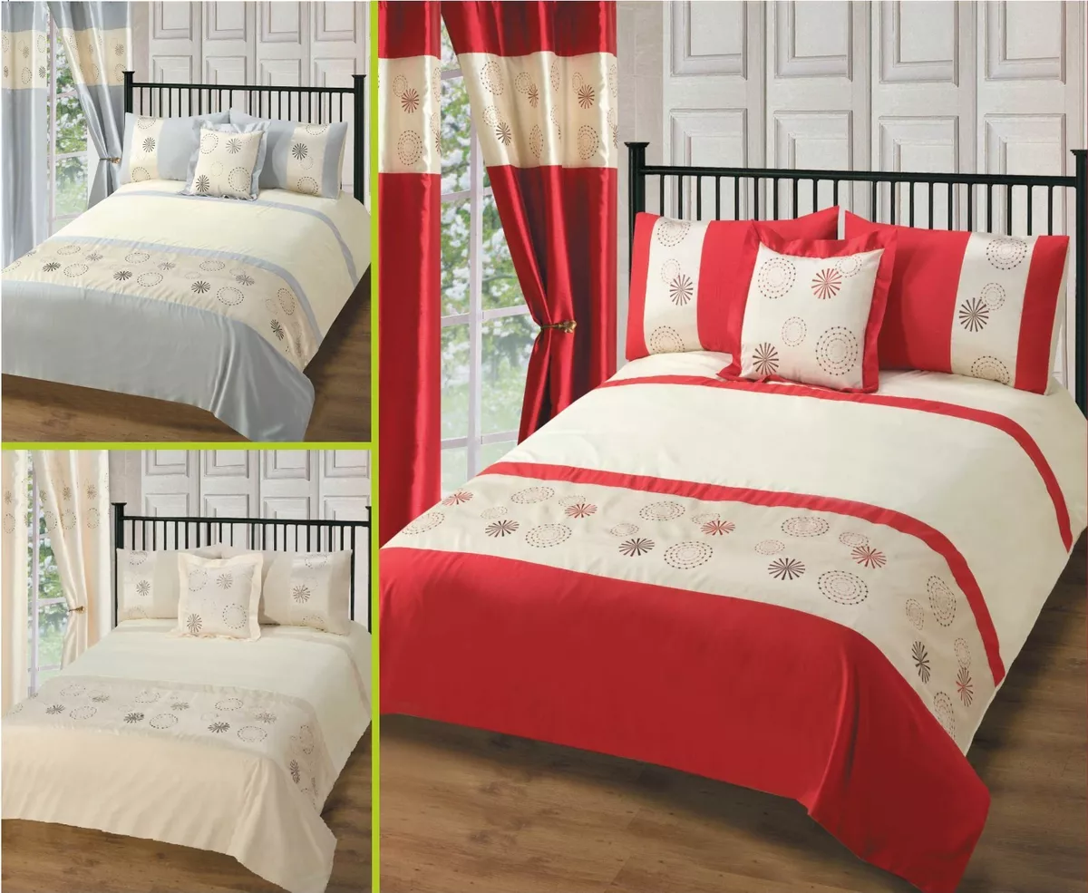 Luxury Duvet Cover Bedding Set Single Double King Cream Red Silver Embellished