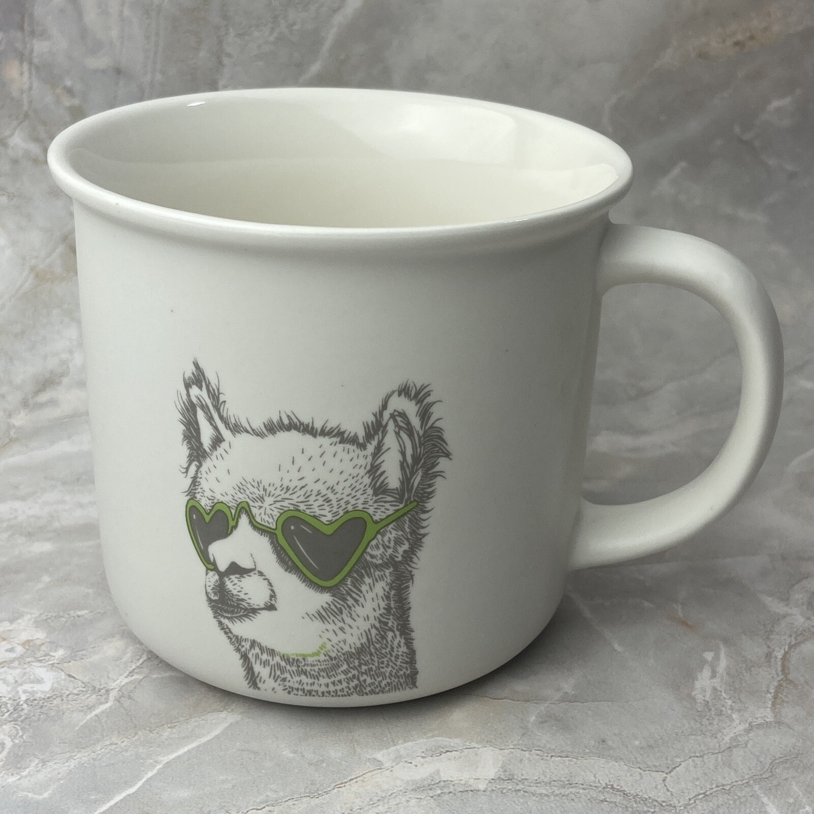 Eco One Coffee Cup Liama With Green Heart Shape Glasses  Mug Cool Animal Tea