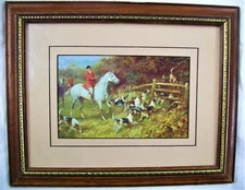 FOX HUNTING w/ STAG HOUNDS print/reproduction Matted Under Glass Wooden Frame
