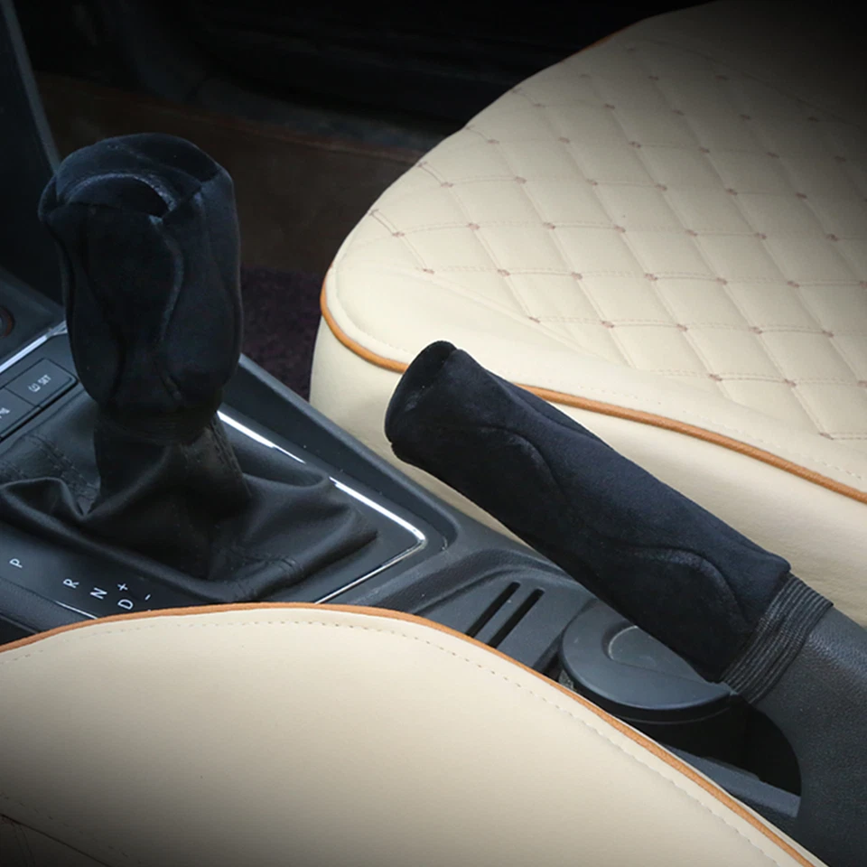 Acessórios protetores antiderrapantes de freio de mão de couro ecológico tampa de botão de mudança de engrenagem de carro - Imagem 2 de 4