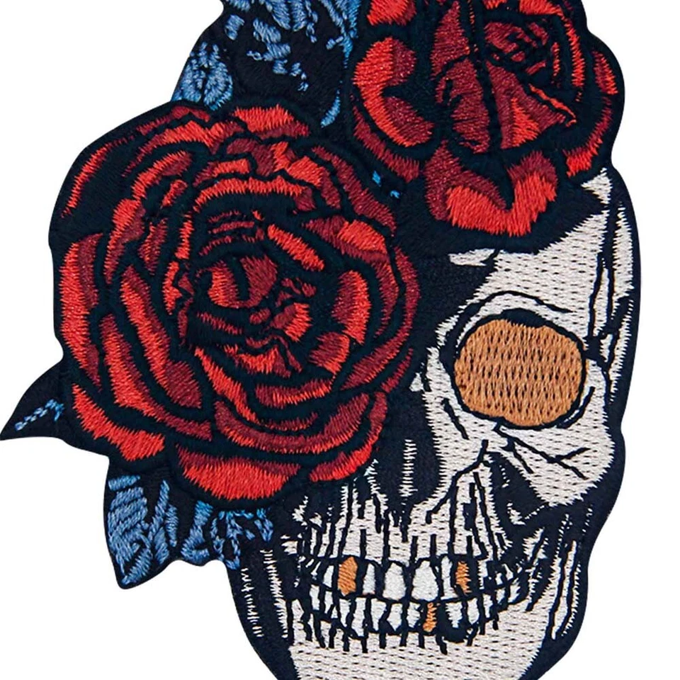 Custom Iron On Patch Embroidery Patches For Jacket/jeans Rose Skull 1062-R - Image 4 of 4