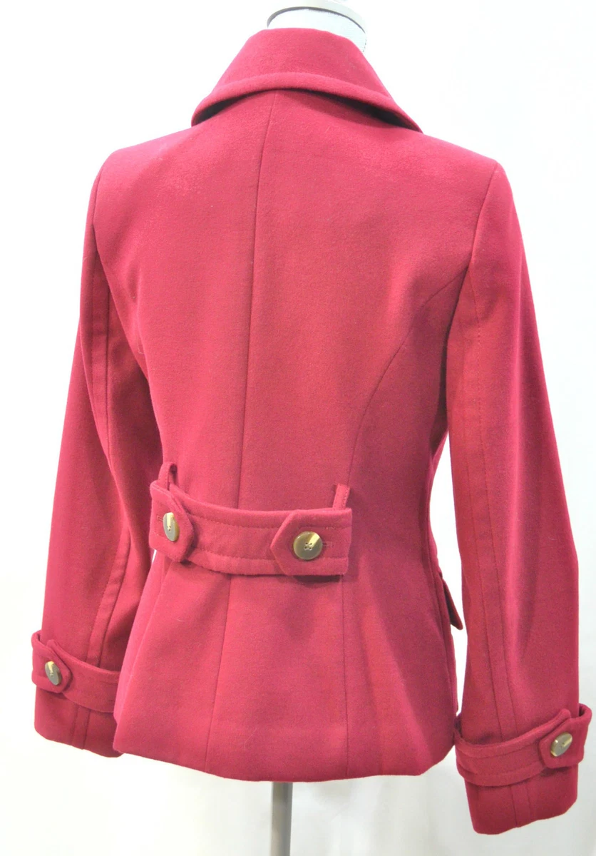 KENSIE Cranberry felted Jacket Button lined winter warm pea Coat