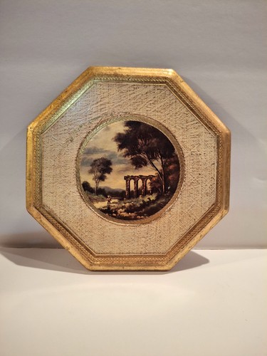 Victorian Florentine Gold Gilted Plaque Italian octagon wall art Vintage 8152/B