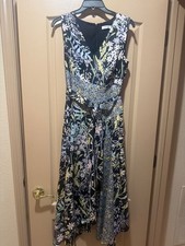 NEW Calvin Klein Black with Pastel Florals Sleeveless Fit and Flare Dress Size 6