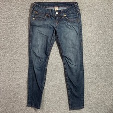 True Religion Skinny Jeans Womens 29 Dark Wash Red Stitch Made in USA Low Rise