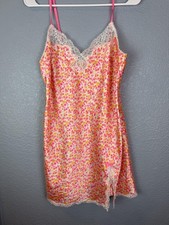 Victoria's Secret Slip Dress Womens Large Floral Satin Lace Trim Nightgown