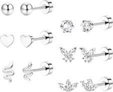 6 Pairs 20G Small Flat Back Stud Earrings for Women Men, Hypoallergenic 14K Gold