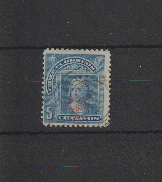 p6165 CHILE - Marine 1907 Used 5c opt. 'Anchor' in red SG.0125