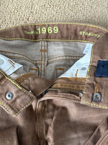 Lot Of 2 - Gap Kids 1969 Boys 7 Slim Jeans, NWT Dark Khaki Straight & Blue Denim - Picture 10 of 11