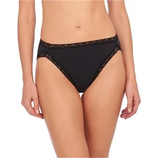 Natori Women's Large Black Bliss French Cut Brief Lace Trim Pima Cotton C25-2