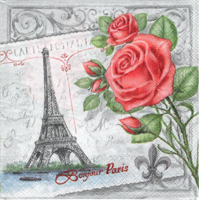 4 lose Lunch Servietten Napkins Blumen Flowers Eiffelturm selten