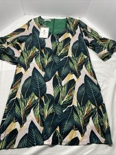 BELONGSCI Tropical Palm Leaf Shift Dress XL Green Floral Boho Ruffle Sleeve