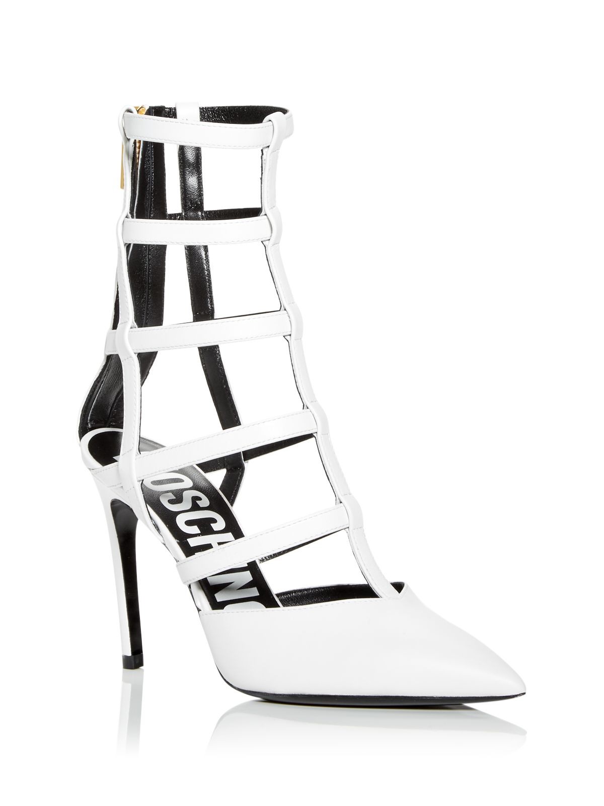 MOSCHINO Womens White Pointed Toe Stiletto Leather Heeled Gladiator Sandal 39 37890₽
